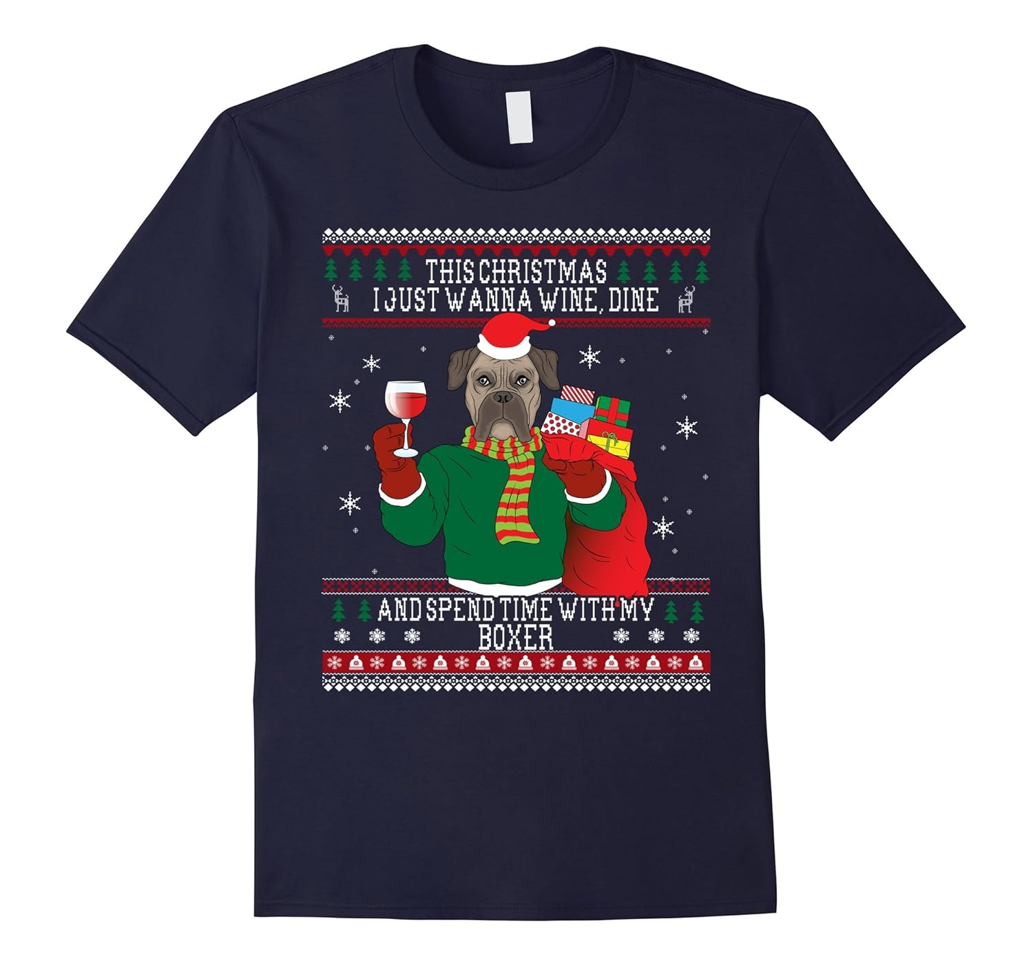 Ugly Christmas Boxer Dog T-shirt - Sweater Style-ANZ