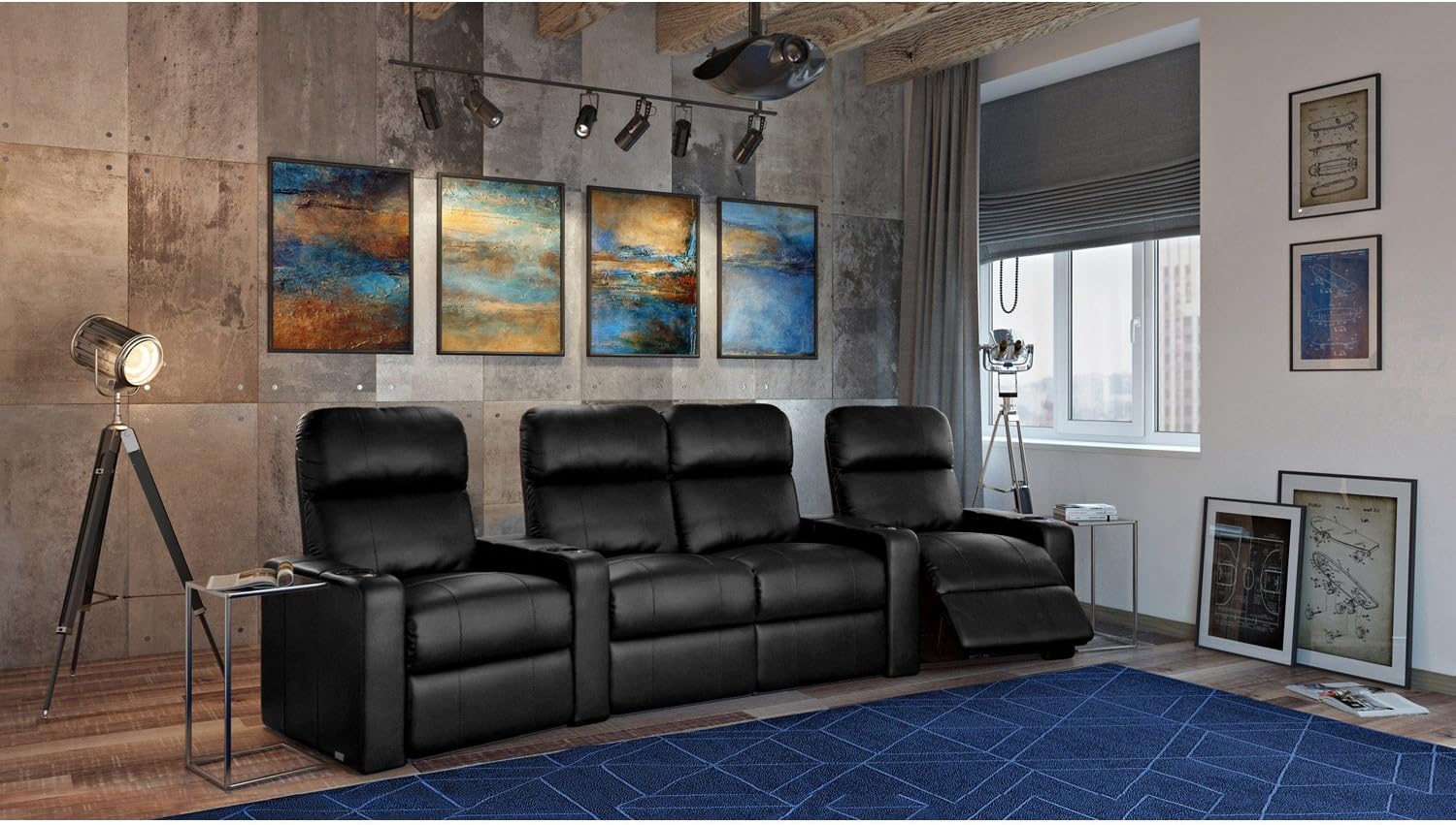 Octane Turbo XL700 Black Bonded Leather with Manual Recline (Row of 4 Middle Loveseat Curved): Furniture & Decor