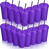 Honeydak 15 Pack 24oz Plastic Tumblers with Lids and Straws Gifts Bulk Glitter Reusable Iced Coffee Cups Cold Drink Travel Mug Cup for Parties Adults Birthdays Weddings (Dark Purple)