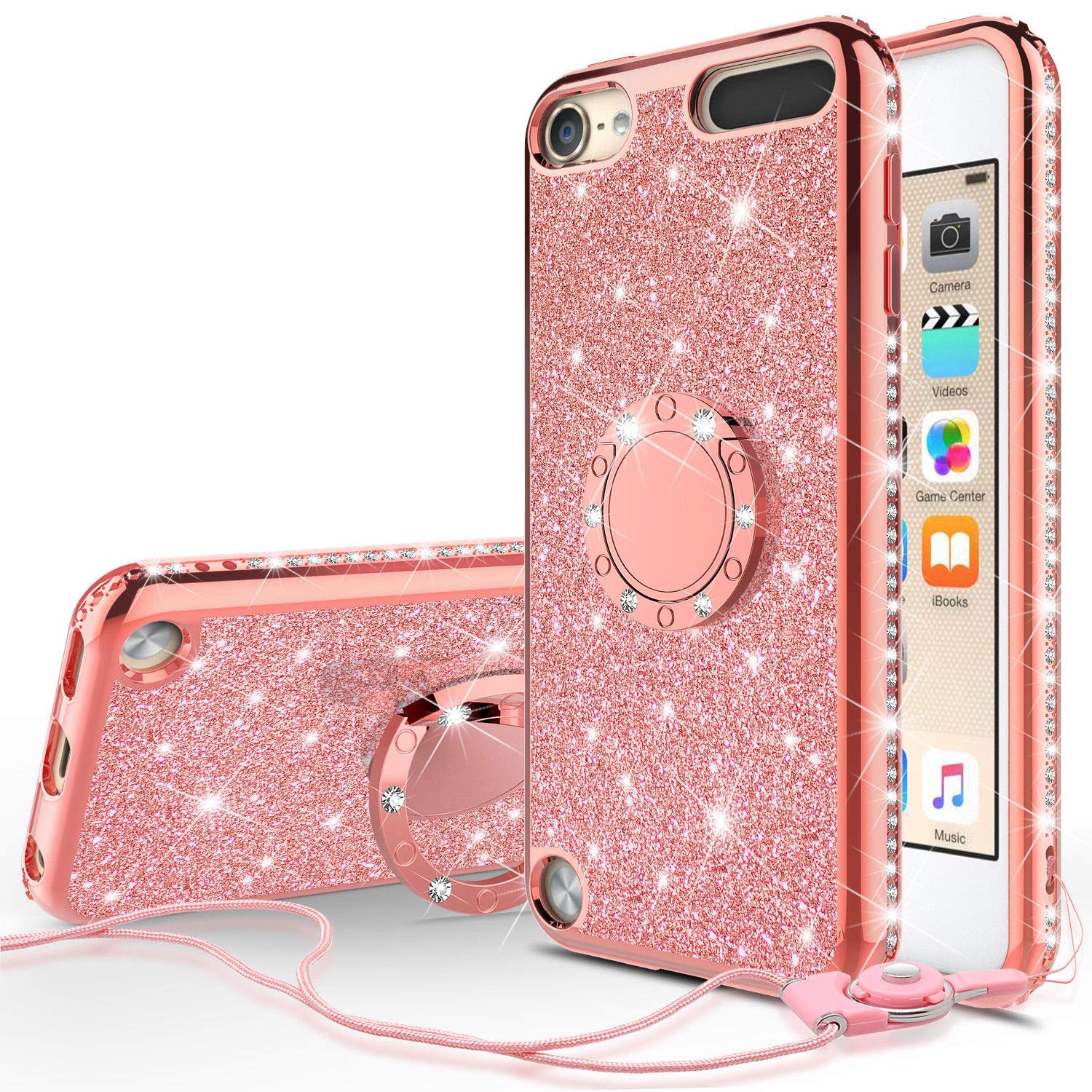 Wydan Case Compatible for Apple iPod Touch 7th, 6th, 5th Generation - Bling Glitter Ring Kickstand Phone Cover