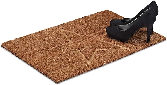 Relaxdays Felpudo Estrella, Fibra de Coco, Natural, 40x60x1.5 cm