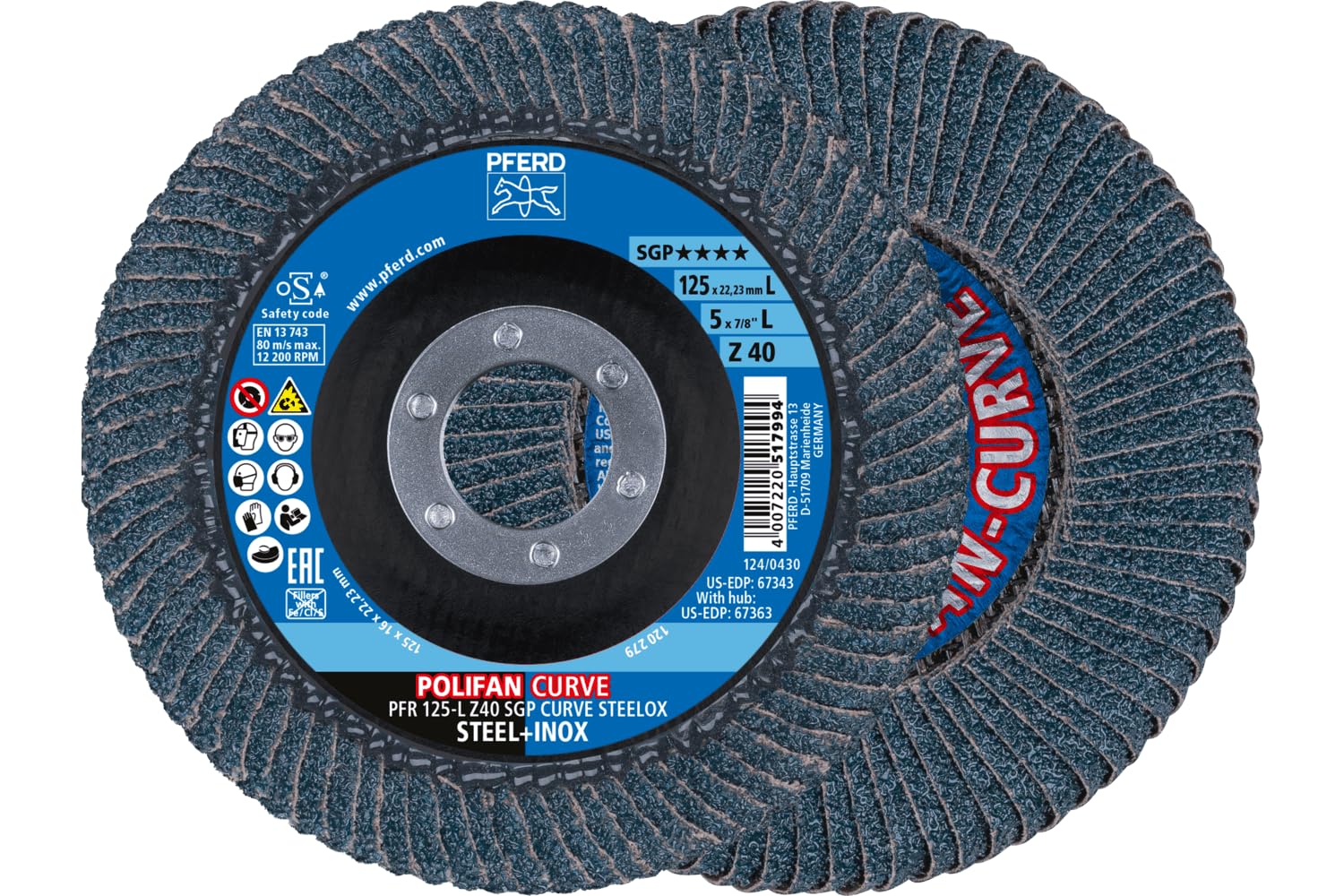 Pferd Polifan Curve Serrated Washer, Pack of 2, Diameter 125 mm, Width L (14 mm), Z40, SGP Steelox, 69398196 - for Precise Fillet Seam Machining