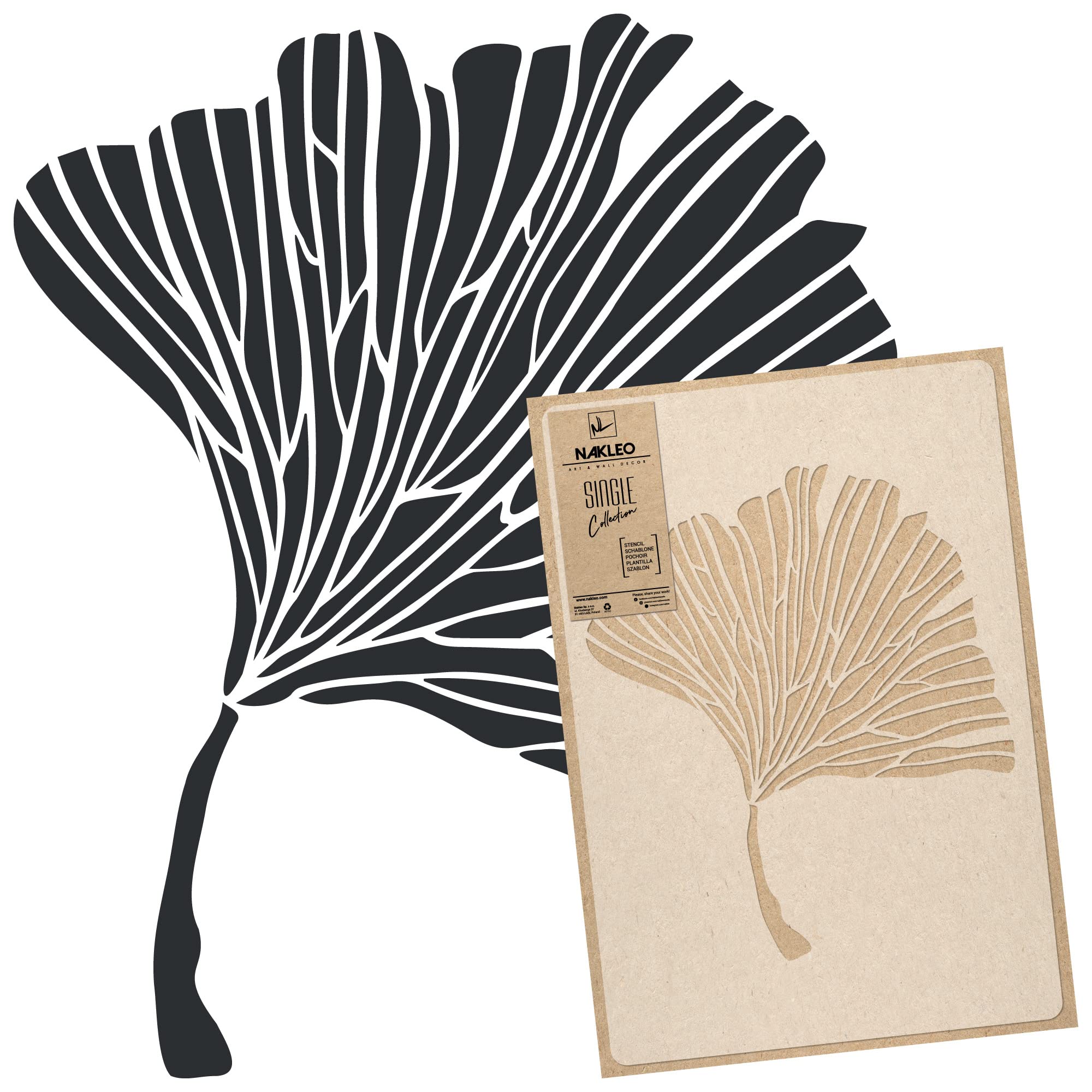 NAKLEO Large Wall Painting Stencil 43x64 cm, Ginkgo Leaf Maidenhair Tree Pattern, Reusable Plastic Template, DIY Art and Craft Home Decor, Floor Wood Fabric Furniture