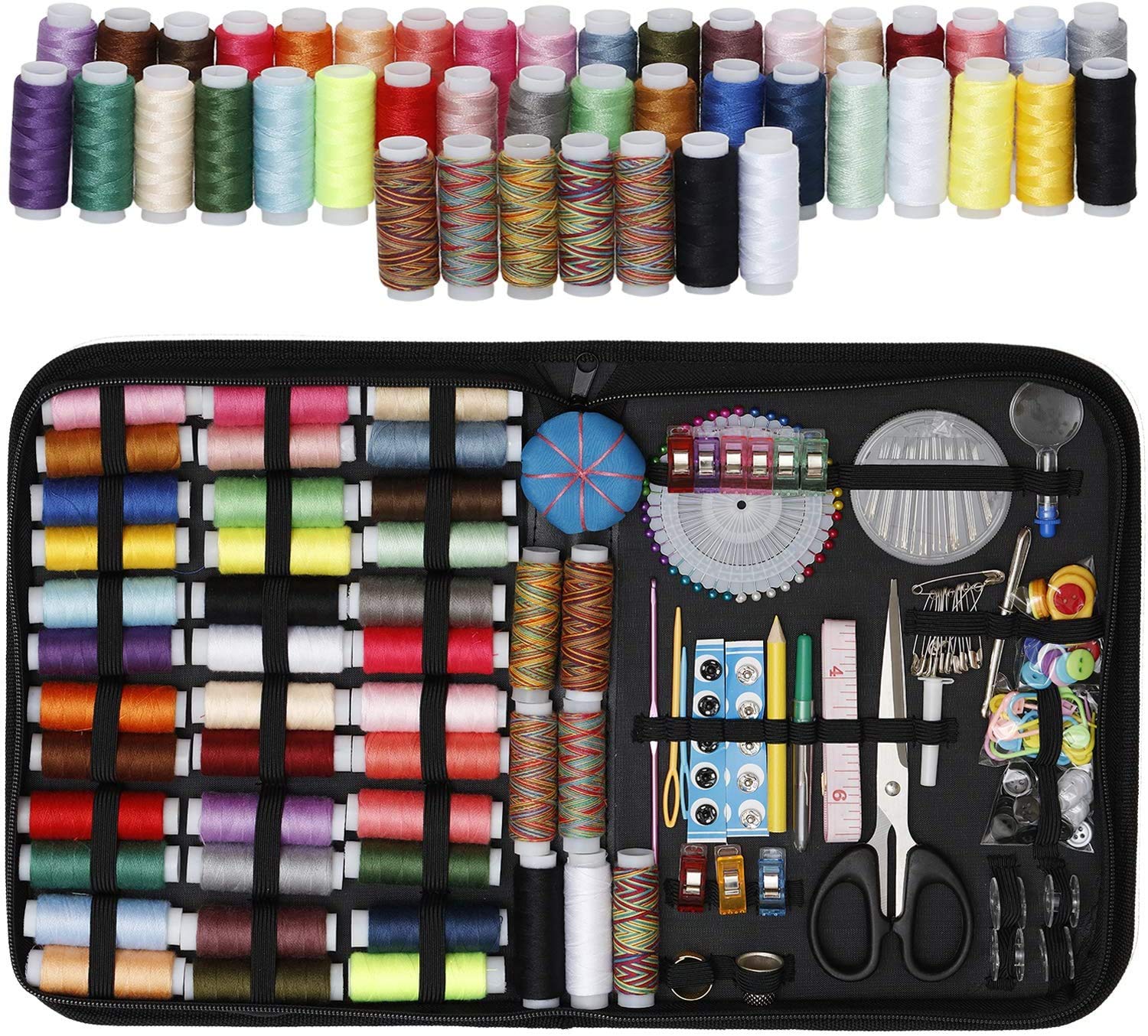 Sewing Kit, (226 PCS) Sewing Supplies with 43 XL Thread Spools, Scissors, Needles, Pins, for Home, School, Beginner, Adults, Kids, DIY Sewing Accessories with Leather Carrying Case -Black