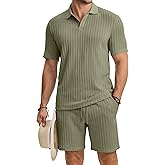 JMIERR Men's Summer Beach Outfits 2 Piece Jacquard Knit Lounge Short Sleeve Shirts & Shorts Vacation Texture Sets