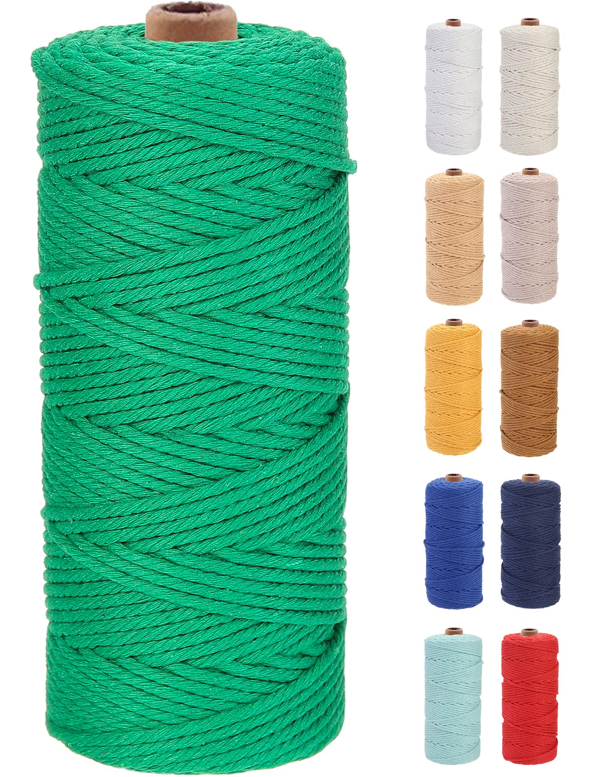 GOHOF Premium Cotton Macrame Cord, 3mm x 100m, 4 Strand Twisted, Dark Green — image 1
