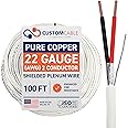 Custom Cable Connection 22 AWG 2 Conductor Stranded Shielded Plenum Cable White CL3P Jacket for Security/Alarm/Access Control/Sound - 100 Foot Roll in a Bag