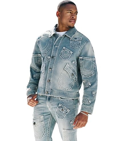 True Religion Mens Sn Jimmy Flatlock Denim Jacket, 2s Body Rinse