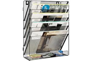 Solinxe Office Sipplies Wall File Holder 6 Tier Hanging File Folder Organizer Desk Paper Magazine Document Rack, Black