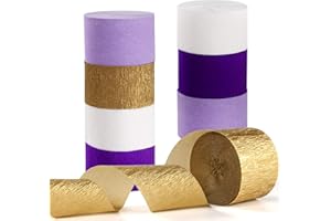 Purple-Gold Party Decorations Crepe-Paper Streamers - 8 Rolls White Purple Lavender Graduation Steamer Woman Birthday Wedding Bridal Shower Paper Garland Mothers Decor Panduola