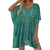 Womens Lace Bathing Suit Cover Up V Neck Swimsuit Coverup Summer Swim Coverups Loose Bikini Beach Dress