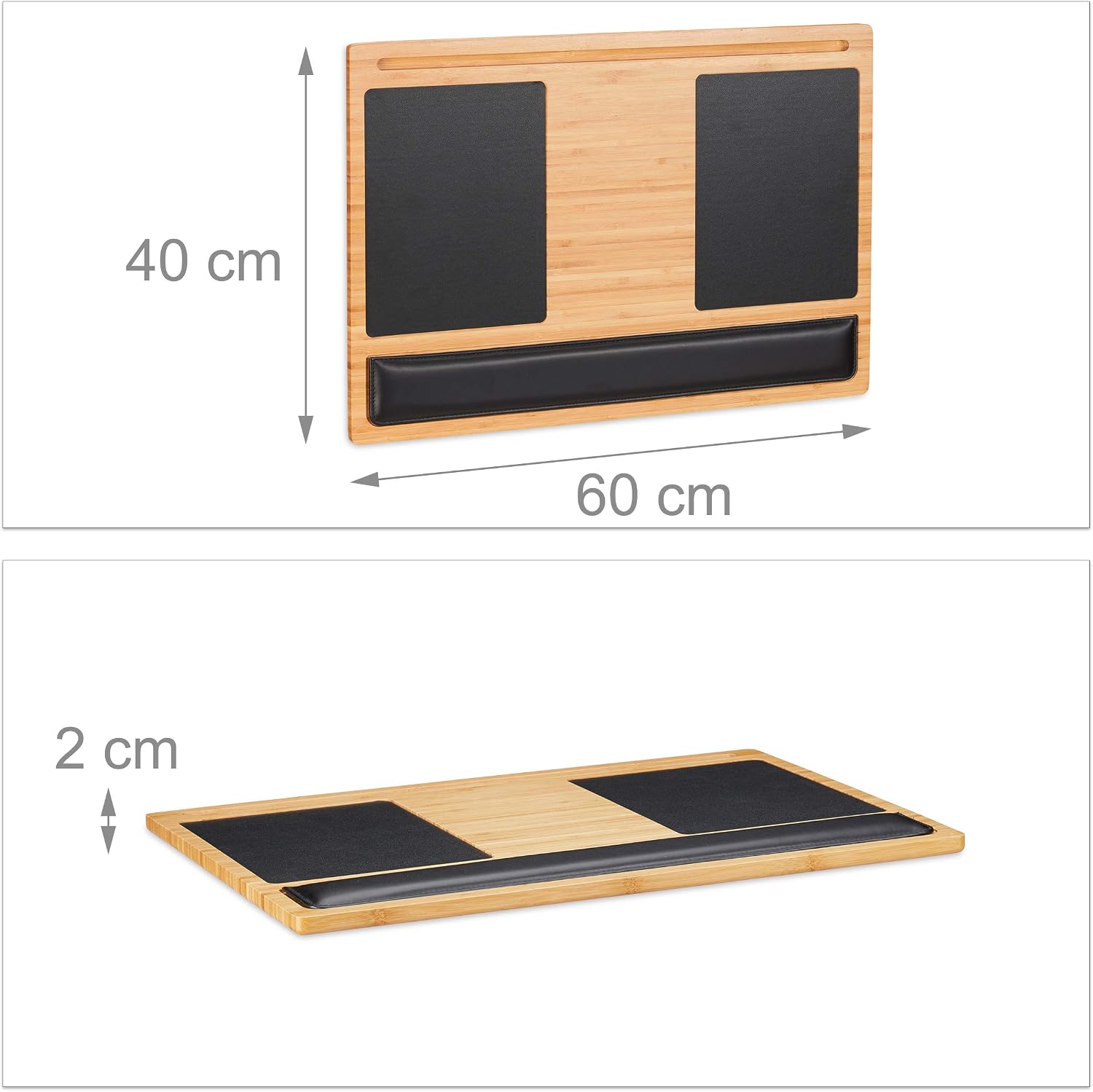 Relaxdays Laptop Tray, Lapdesk with 2 Mouse Pads, Smartphone Holder, WxD: 60 x 40 cm, Bamboo, Natural, 2 x 60 x 40 cm - Image 5