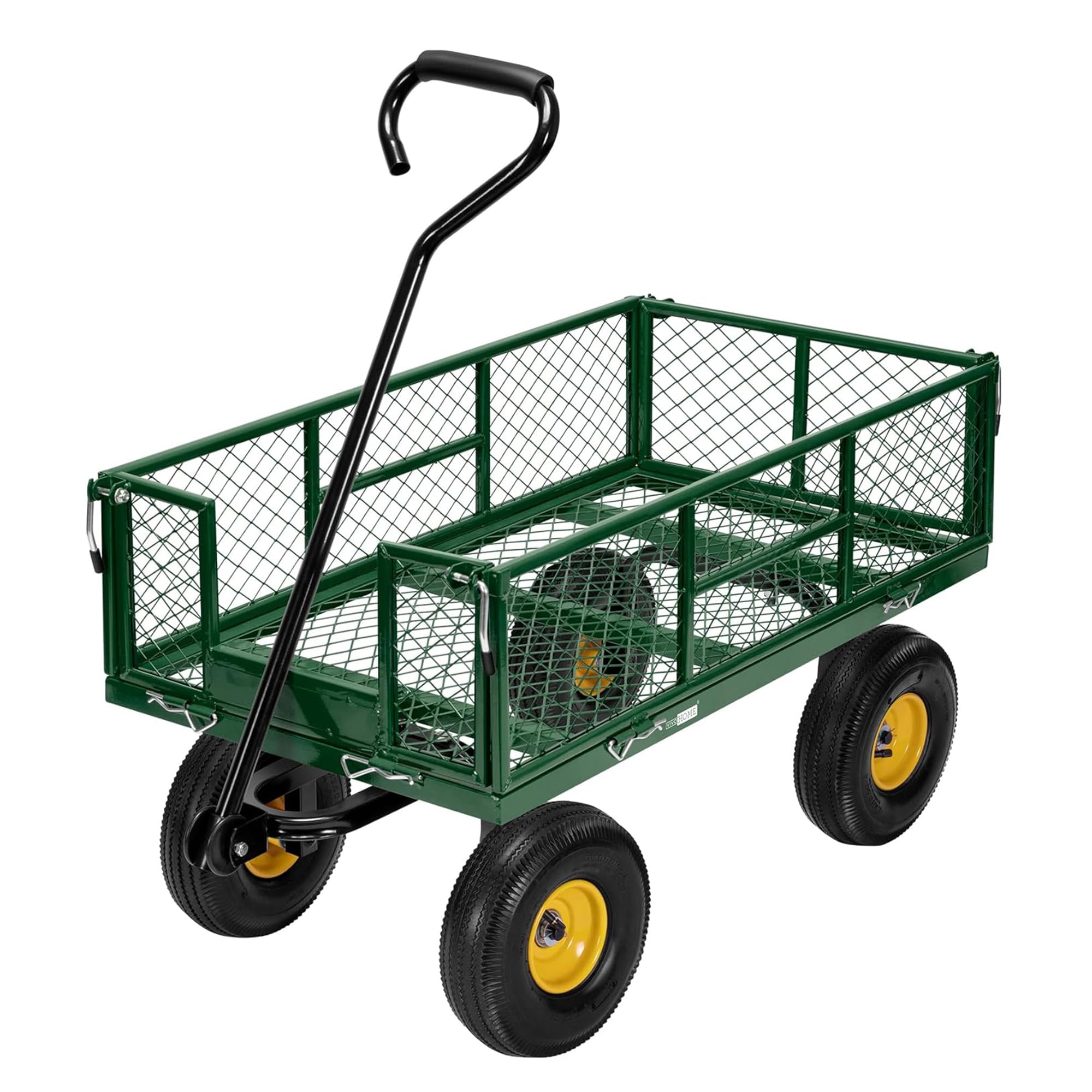 VIVOHOME Gartenwagen mit Abnehmbaren Seiten und Luftreifen, Belastbarer Transportwagen bis 400kg mit 180° Drehbarem Griff für Garten und Outdoor Einsätze