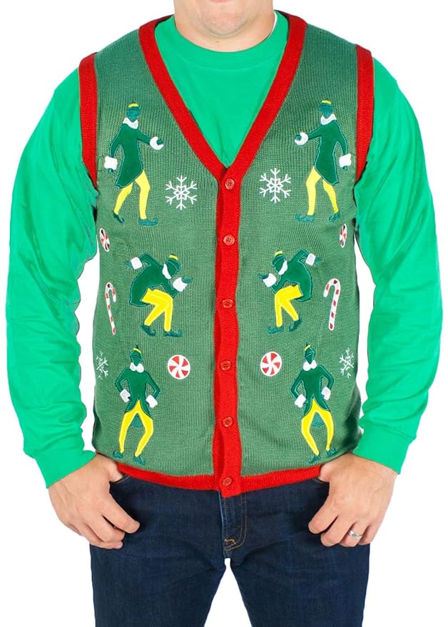 Men's Elf the Movie Lighted Buddy The Elf Sweater Vest (Green) Ugly