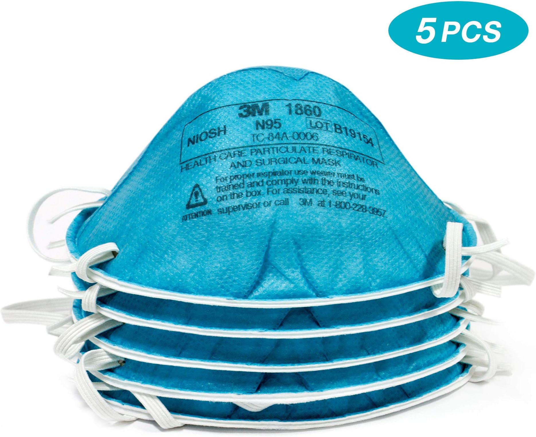 3M 1860 N95 NIOSH Approved Health Care Particulate Respirator and Medical Surgical FaceMask (5)