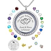 Best Gifts for Niece Aunt, Floating Living Memory Locket Necklace Pendant with Charm & Birthstone for Women