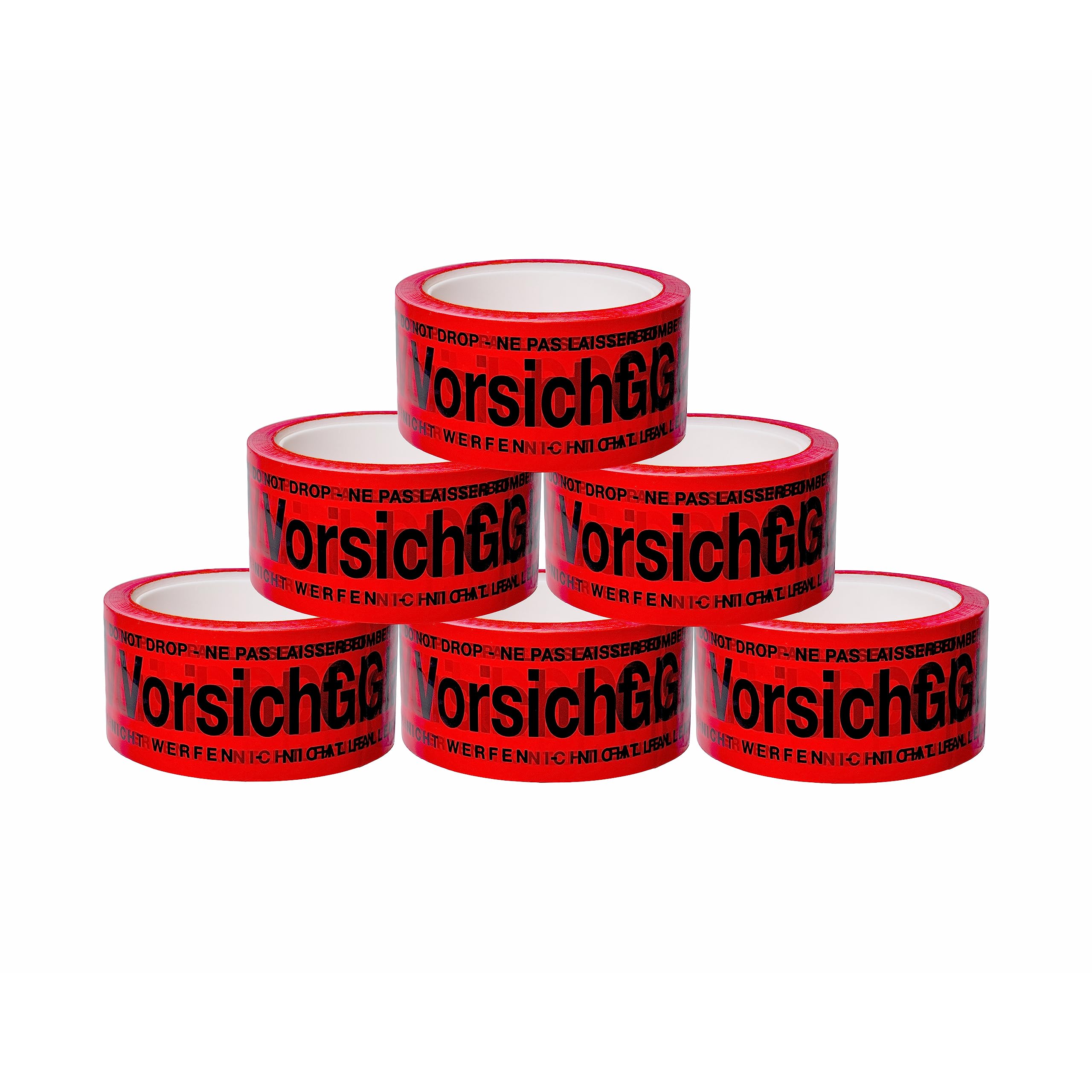 BIGtec 6 Rolls of Parcel Tape Caution Glass Quiet Unrolling Tape Packing Tape Cardboard Tape Standard 66 m Long 48 mm Wide Red Packaging Material Package Box