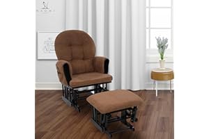 Naomi Home Brisbane Glider and Ottoman Set with Smooth Rocking & Gliding Motion, Ergonomic High-Back Support, Cushioned Armrests, Solid Wood Base, Storage Pockets, Black/Chocolate Nursery Chair
