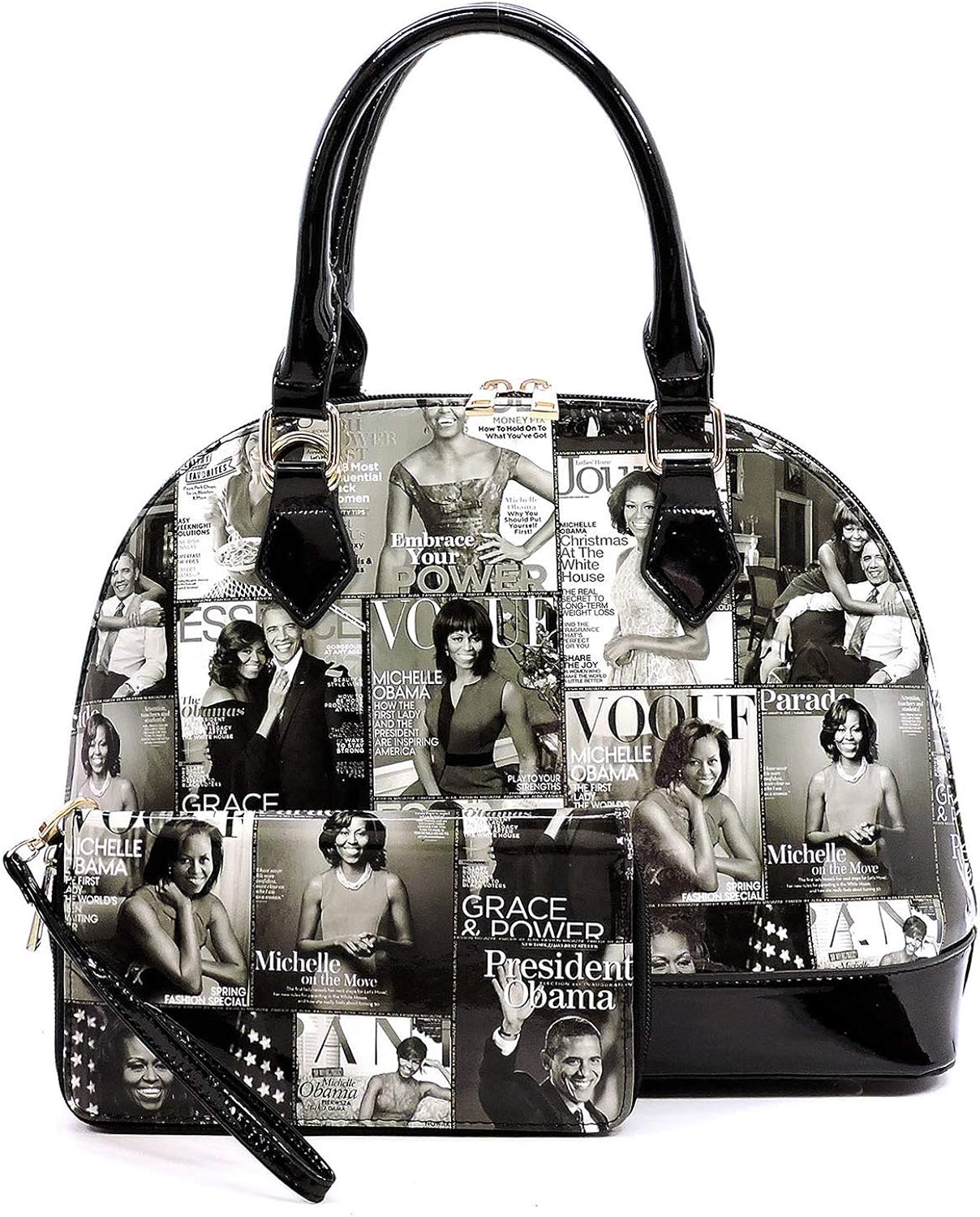 Download Amazon.com: Glossy magazine cover collage dome satchel bag purses bowling bag Michelle Obama ...