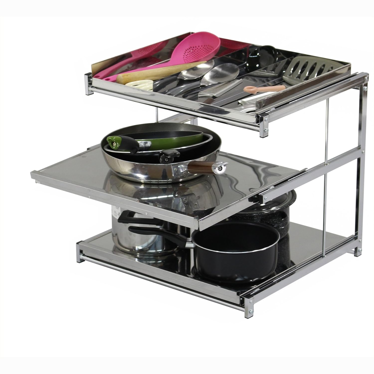 川口工器 かさばる器物収納に便利 ステンレス棚 シンク下 スライドラック 幅50 3段 18254
