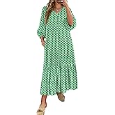 ANRABESS Boho Maxi Dresses for Women Summer Puff Sleeve V Neck Flowy Long Casual Dress with Pockets 2026 Vacation Clothes
