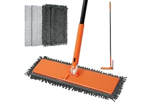 JEHONN Floor Dust Mop with Unique 90° Foldable Panel, 2 Chenille and 2 Microfiber Pads, 52 inches Long Handle Dry Wet Flat Du