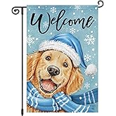 Louise Maelys Winter Welcome Garden Flag Golden Retriever Snowflake 12x18 Inch Double Sided Snowy Christmas Xmas Holiday Seasonal Small Burlap Yard Sign Outside Outdoor House Decor