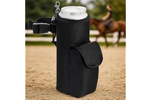 Soulchen Saddle Water Bottle Holder with Pocket, Saddlebags for Horses with Adjustable Strap, Horse Riding Accessory, Easy to Attach, Black 10 x 4 x 4 Inch