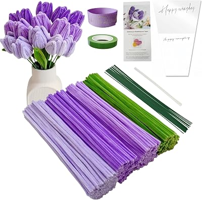 YYUENG TAK 200 pcs Purple Pipe Cleaners Tulip Bouquet Kit with Tutorial