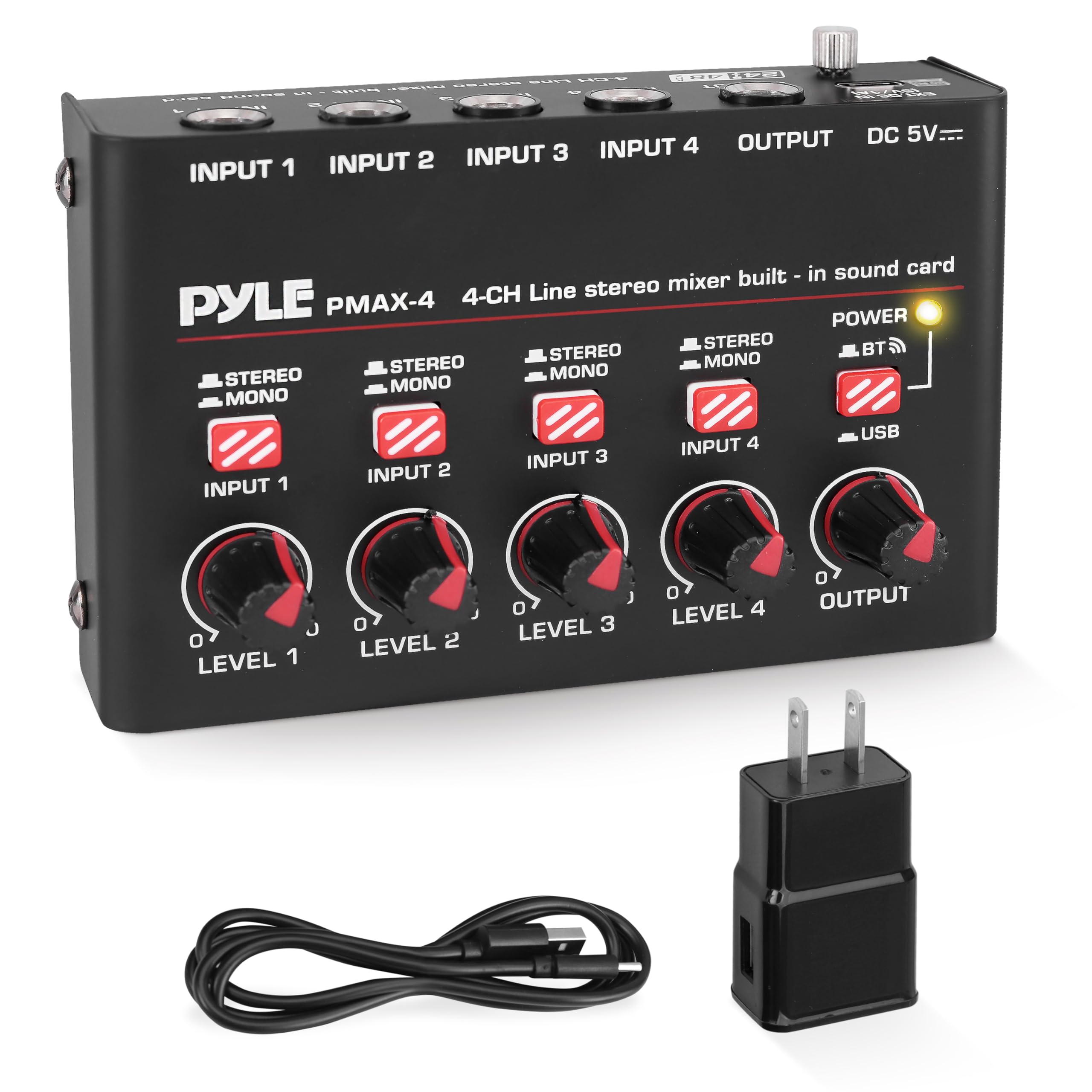 Pyle 4-Channel Wireless Bluetooth 5.0 Line Mixer