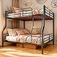 Movdevy Metal Full XL Over Queen Bunk Bed for Kids Adults Teens Boys, Stronger Metal Queen Size Bunk Beds, Heavy Duty Bunk Bed Full XL Over Queen with Ladder & Guardrail, No Box Spring Need (Black)