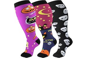 bropite 3 Pairs Halloween Plus Size Compression Socks Extra Wide Calf Women&Men 20-30mmHg Support Dancing Cycling Running