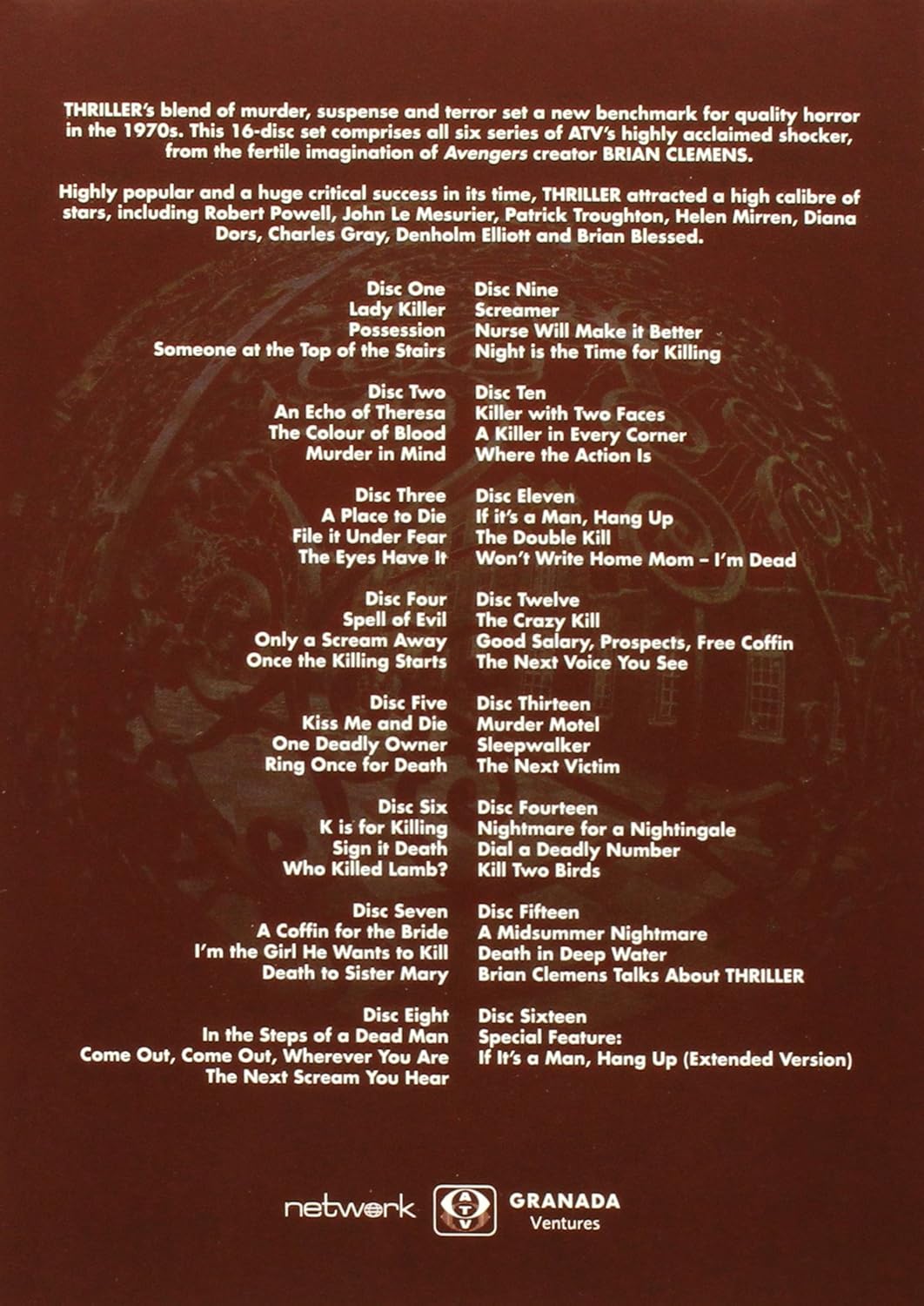 Thriller The plete Series [DVD] Amazon Robert Powell Jeremy Brett John Le Mesurier Patrick Troughton Helen Mirren Diana Dors Charles Gray