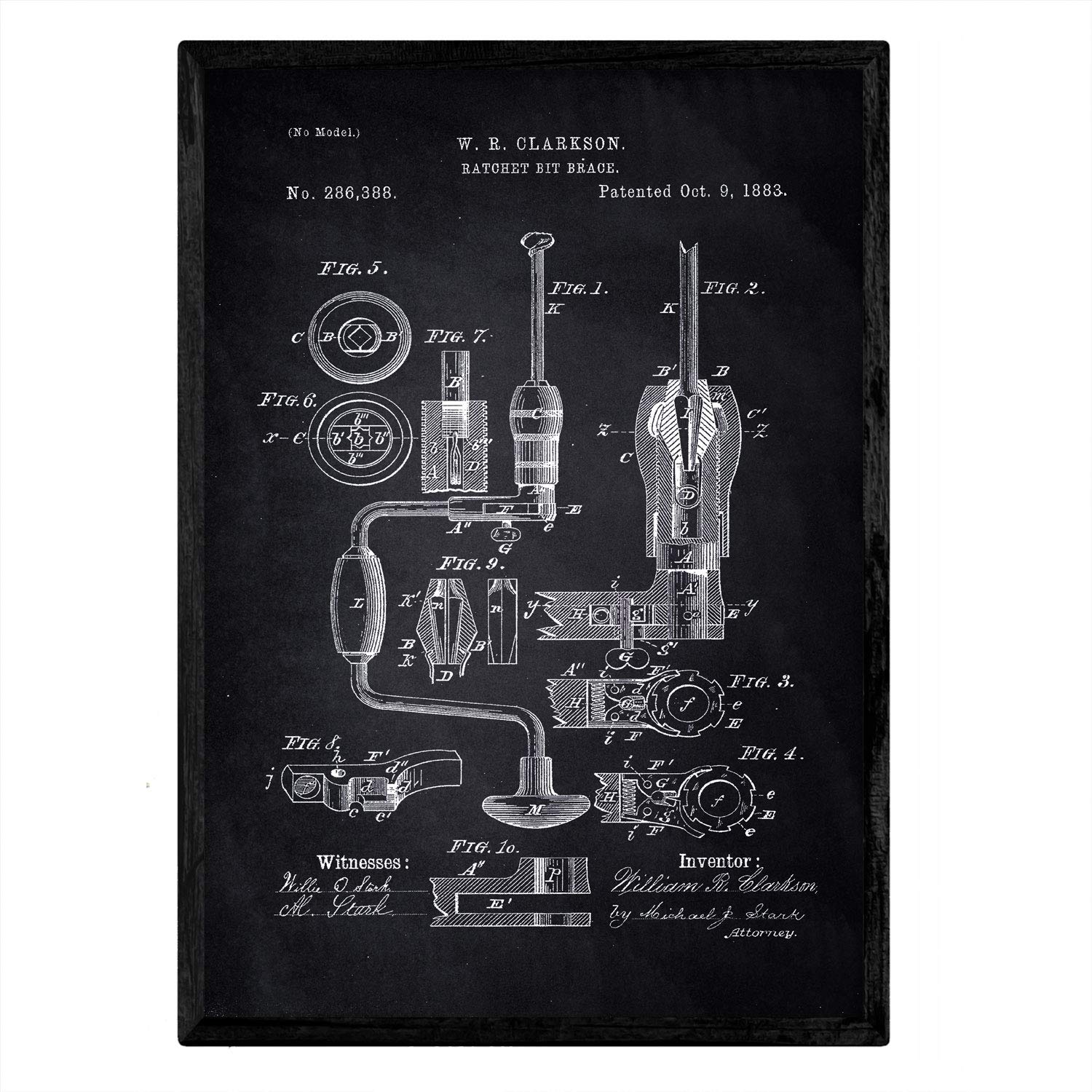 Nacnic Poster patent manual Rosca. Sheet with old design patent A3 size with black background