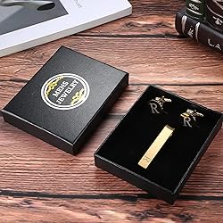 LOYALLOOK Gold Initial Cufflinks and Tie Clip Set