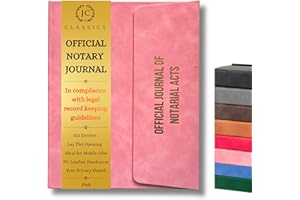 JC Classics Notary Journal Log Book Hardcover with Privacy Guard - Notary Log with 522 Notarial Record Entries - Compliant Notary Book for Notaries for All States Except HI (Pink)