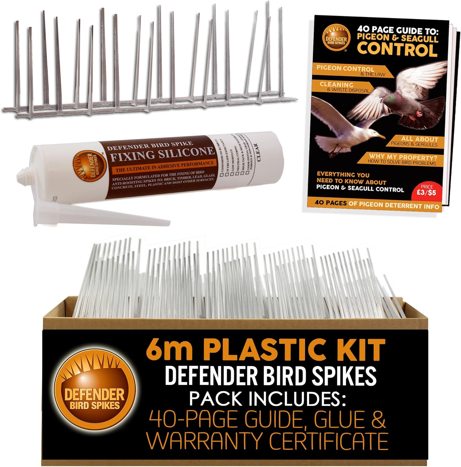 Defender Plastic Pigeon Spikes Pack 6 m with Glue Bird Control