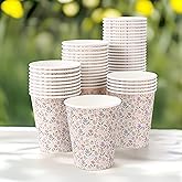 Cheerland Garden Paper Cups Floral Paper Cups Disposable Tea Cups Flower Coffee Cups for Garden Party Fairy Party Supplies Woodland Party Decorations Baby Shower Floral Party Cups 50pcs