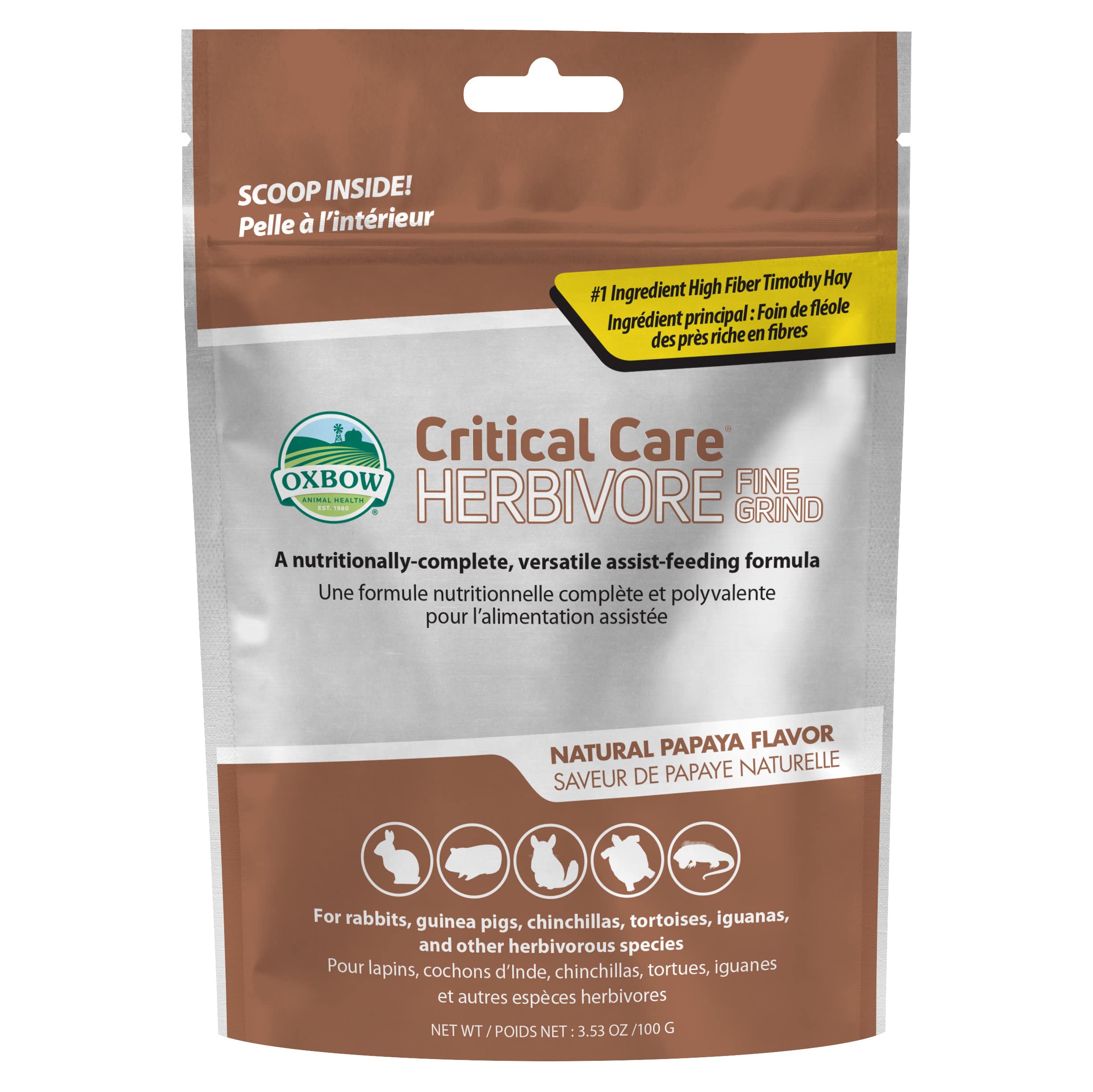 Oxbow Critical Care Herbivore - Nutritionally Complete Feeding Assist Formula for Small Animals & Pets - Critical Care Herbivore Fine Grind Papaya (100g)