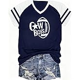 Cowboys Shirts for Women Vintage Game Day V Neck Tshirt Football Team Cowboy Letter Graphic Short Sleeve Top