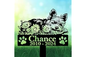 Unironili Personalized Yorkshire Terrier Grave Marker, Yorkie Sleeping on Daisy Flowers Memorial Garden Stake, Yorkie Memoria