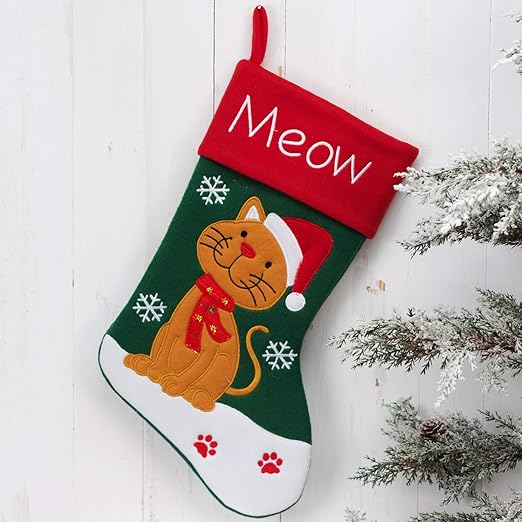 Home Living Meow Chaussette De Noel En Tissu Pour Chat Rouge Et Vert Amazon Fr Animalerie