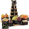 NUT CRAVINGS Fathers Day Gourmet Dad Treats - Dried Fruit & Mixed Nuts Gift Basket in Black Tower + Ribbon (12 Assortments) Food Arrangement, Healthy Snack Care Package, Kosher