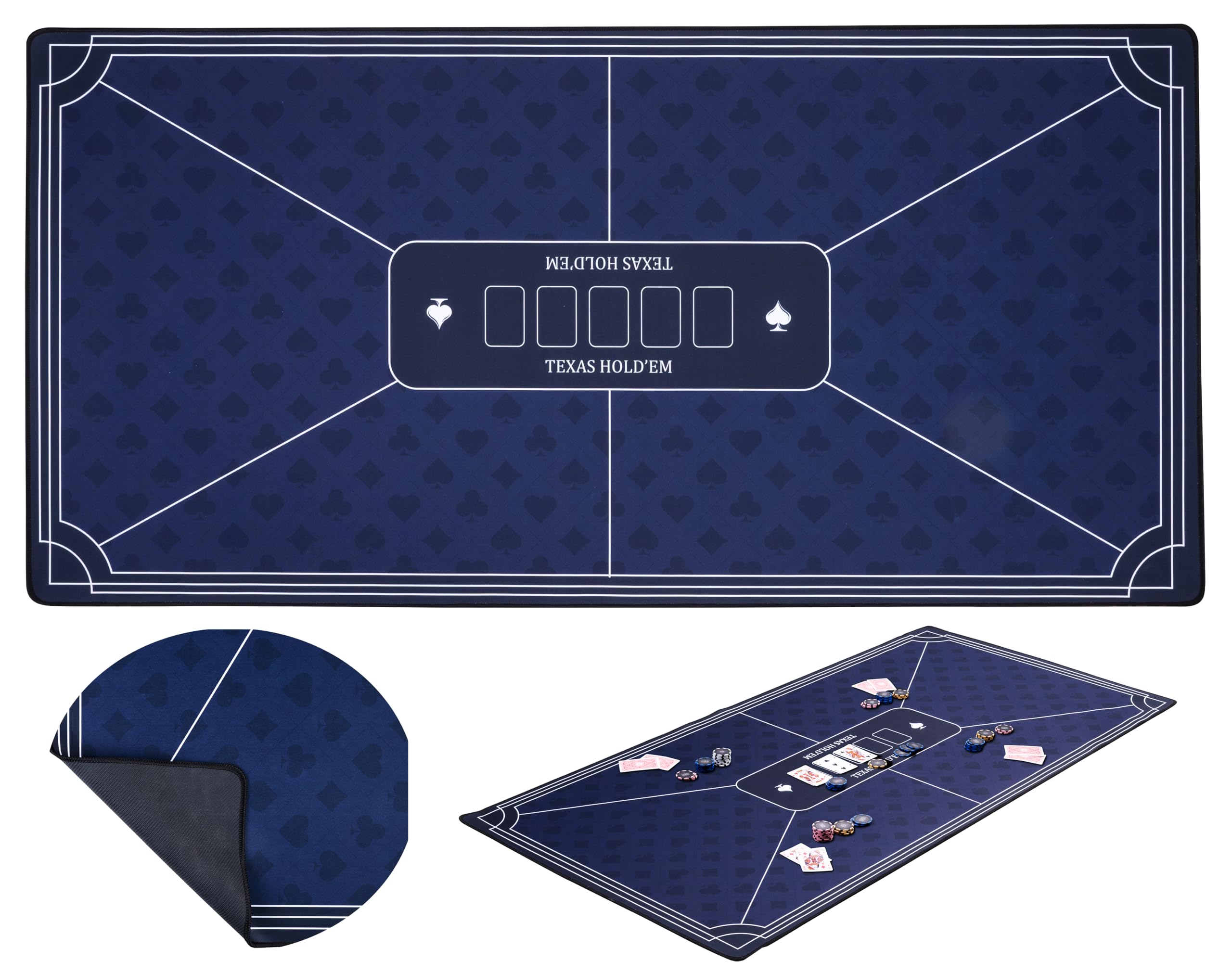 Engelhart - 320993 - Blue Poker Mat - Non-slip Playing Surface 120 cm x 60 cm - Thickness: 3 mm - Printed Polyester and Rubber Tablecloth - Casino Gaming Accessory