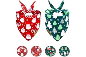 Raisingwell Christmas Dog Bandanas 2 Pack, 4 Pattern Reversible Holiday Bandana for Boy and Girl, Dog Scarf for Medium and X- Large Breed Dogs | Chritmas Gift | Reindeer | Santa Claus | Tree |