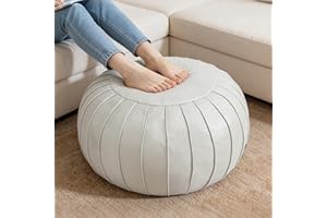 Thgonwid Handmade Storage Pouf Ottoman Foot Stool - Faux Suede Round Floor Cushion 21.6"x13" for Living Room, Bedroom, Wedding Decor, Unstuffed (Beige)