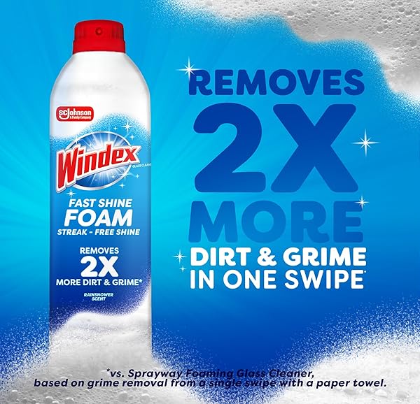 WINDEX FAST SHINE FOAM GLASS CLEANER, NO-DRIP AEROSOL CLEANING SPRAY, 19 OZ.