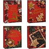 HANSWARE 4 Pack Large Christmas Gift Bags with Handles,13" Christmas Bags for Presents Reusable Bulk Paper Gift Bag,Party Favor 4PCS