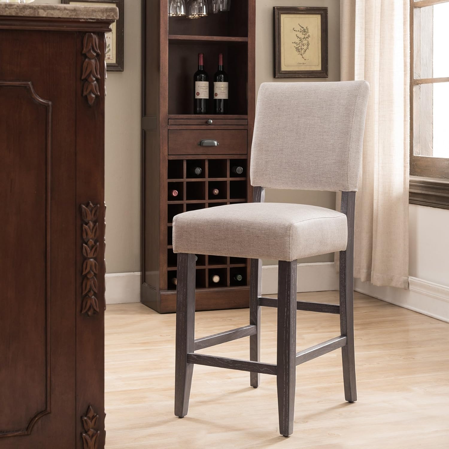Leick Upholstered Back Counter Height Barstool (Set of 2), Grey: Furniture & Decor