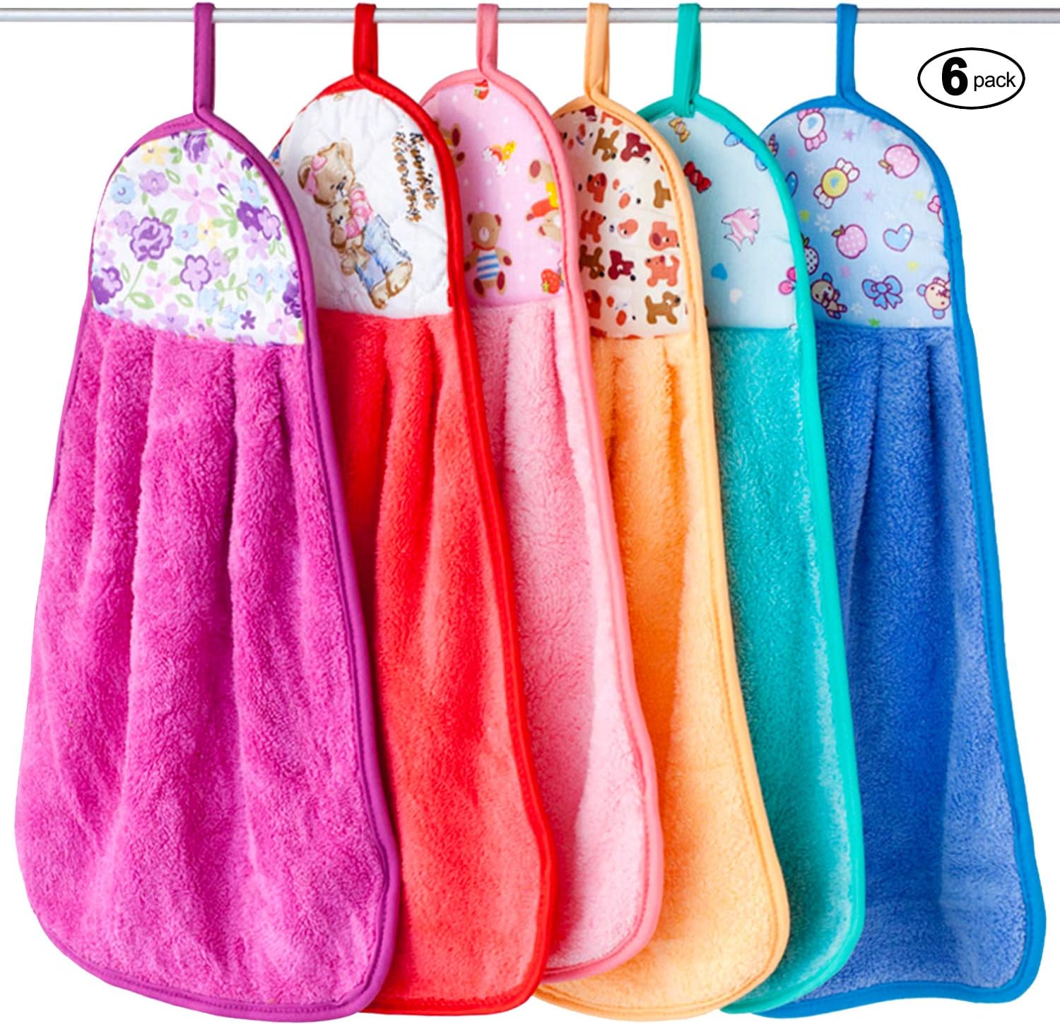 Pinowu Super Soft Hanging Hand Towel (6pcs) for Kitchen and Bathroom, Ultra Absorbent Thick